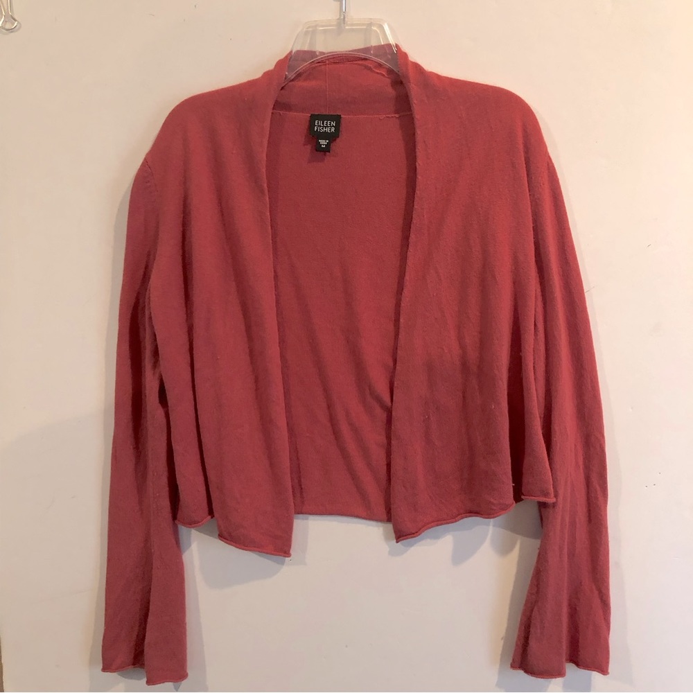 EILEEN FISHER Cinnamon/Coral Open Front SWEATER M